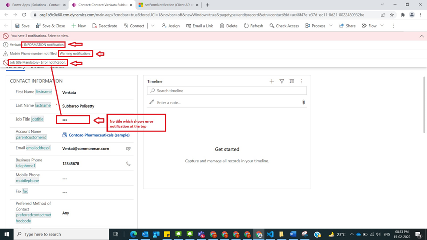 Set Form Notifications with Webresource in Dynamics CRM